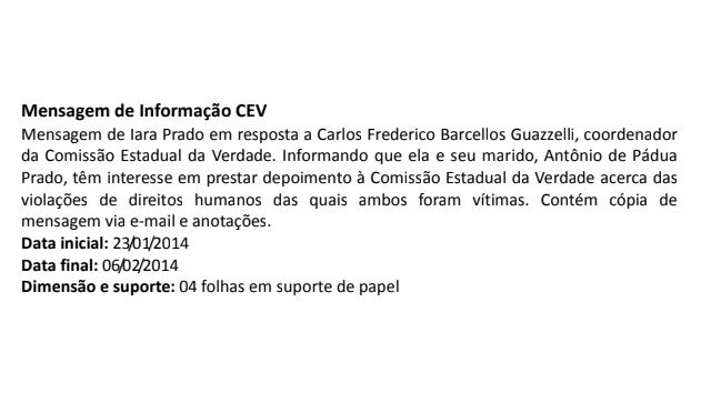 Print do Verbete "Mensagem de informação CEV"