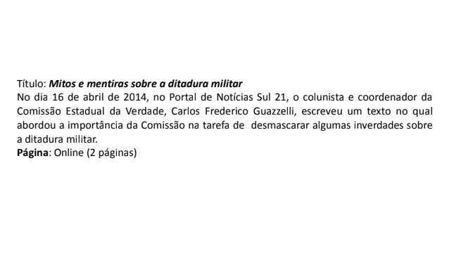 Print do Verbete "Mitos e mentiras sobre a ditadura militar"
