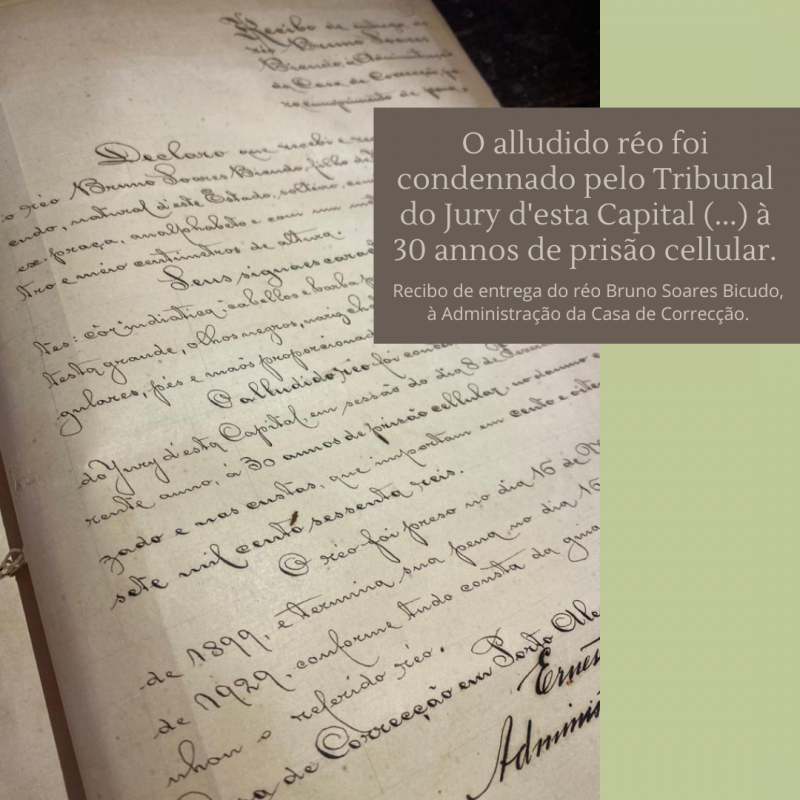 Recibo do réu na Casa de Correção de Porto Alegre
