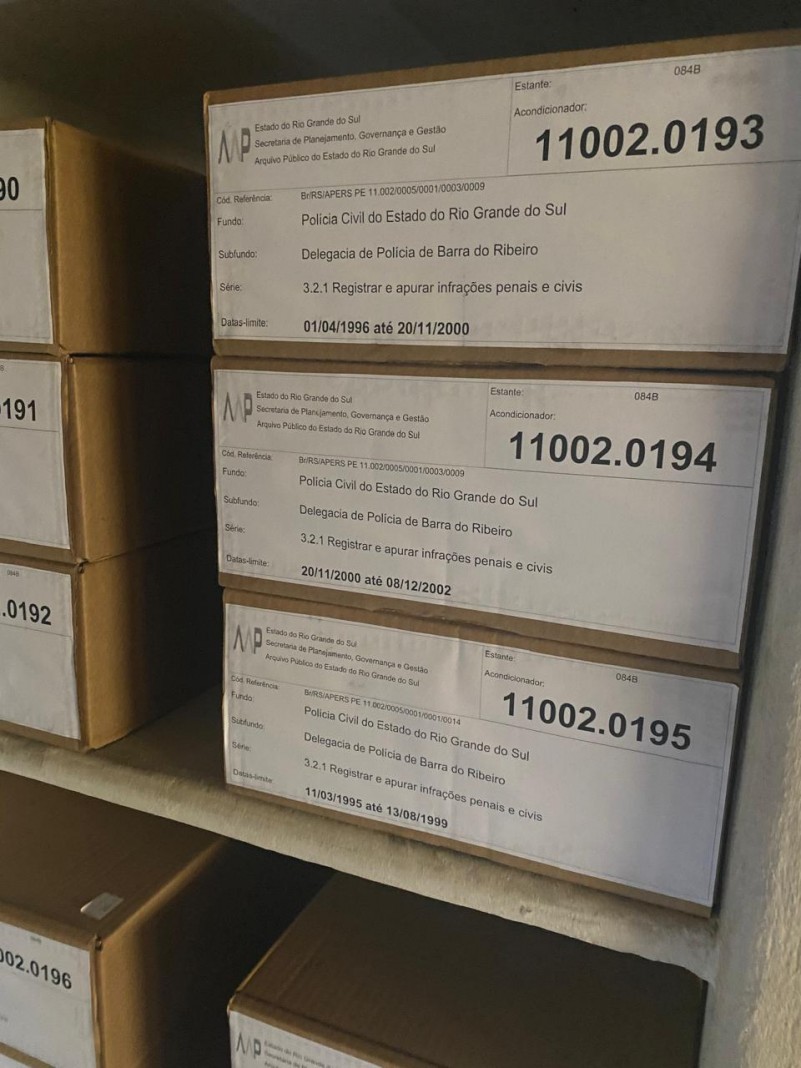 Documentação permanente da Delegacia de Polícia de Barra do Ribeiro armazenada no cojunto arquitetônico do APERS.