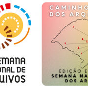 A imagem é dividida em duas partes principais. À esquerda, há um logotipo colorido formado por formas geométricas em verde, vermelho, marrom e azul, dispostas ao redor de um círculo amarelo central. Abaixo do logotipo, lê-se o texto: "9ª SEMANA NACIONAL DE ARQUIVOS".
À direita, há uma representação estilizada do mapa do Brasil, com linhas pontilhadas conectando diversos pontos vermelhos, sugerindo rotas ou conexões entre localidades. Acima do mapa está o texto: "CAMINHOS DOS ARQUIVOS", e abaixo, o texto: "EDIÇÃO ESPECIAL SEMANA NACIONAL DOS ARQUIVOS".