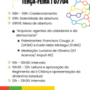 Programação 2ª CNArq - Etapa Estadual RS - Terça, 07/04, Manhã