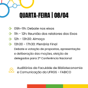 Programação 2ª CNArq - Etapa Estadual RS - Quarta, 08/04, Manha e Tarde